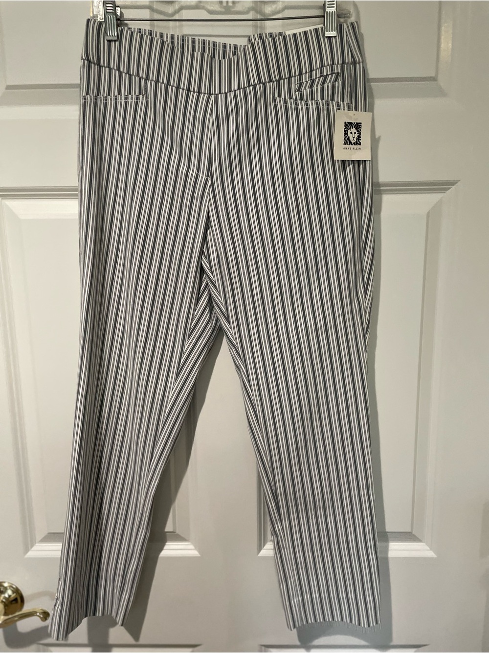 Anne Klein Gray & White Vertical Stripe Trousers